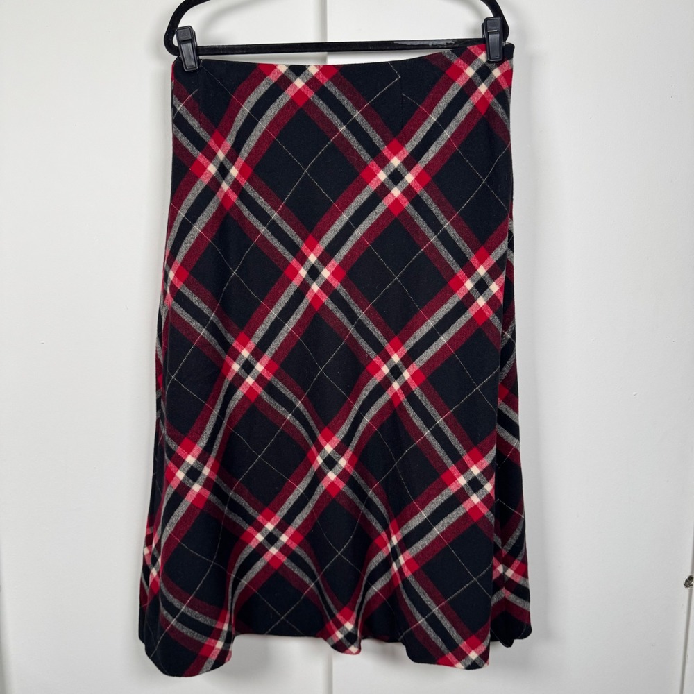 Kate Hill Woman Red Black Plaid Wool Midi Skirt Size 22W A-Line Lined